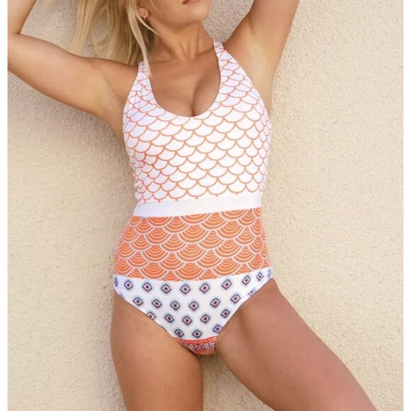Cupshe Other - Cupshe Medium Orange and blueprint - One piece Bathing Suit M-10 NWT